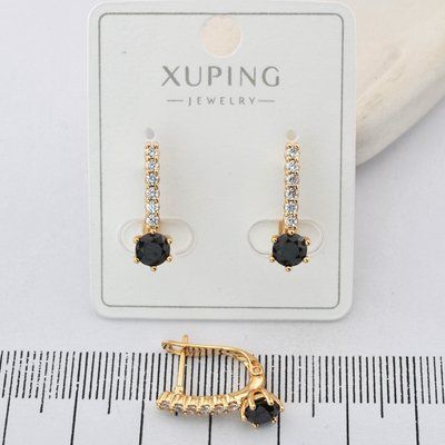 Сережки Xuping чорний камінь з медичного золота позолота 18К (03988) 03988 фото