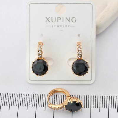 Сережки Xuping черный камень из медицинского золота позолота 18К (04315) 04315 фото