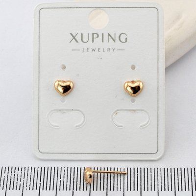Сережки Xuping цвяшки (пусети) сердечки з медичного золота позолота 18К (03890) 03890 фото