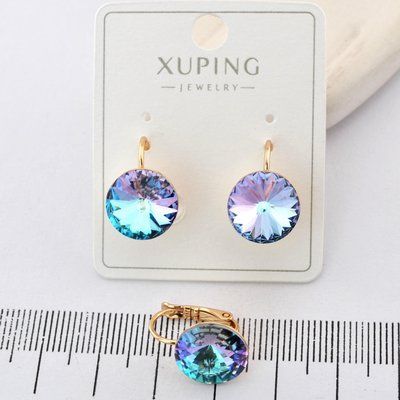 Сережки Xuping с голубым камнем из медицинского золота позолота 18К (03824) 03824 фото