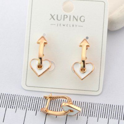 Сережки Xuping сердечки белые из медицинского золота позолота 18К (01719) 01719 фото