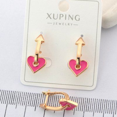 Сережки Xuping сердечки розовые из медицинского золота позолота 18К (01720) 01720 фото