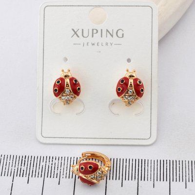 Сережки Xuping божьи коровки из медицинского золота позолота 18К (03735) 03735 фото
