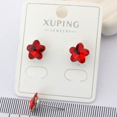 Сережки Xuping гвоздики (пусеты) цветочек с красным камнем из медицинского золота родий 00932 фото