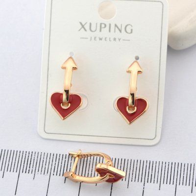 Сережки Xuping сердечки красные из медицинского золота позолота 18К (01721) 01721 фото