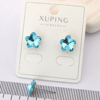 Сережки Xuping гвоздики (пусеты) цветочек с голубым камнем из медицинского золота родий 00933 фото