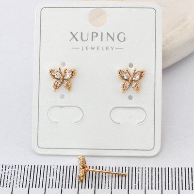 Сережки Xuping цвяшки (пусети) метелики з медичного золота позолота 18К (04230) 04230 фото