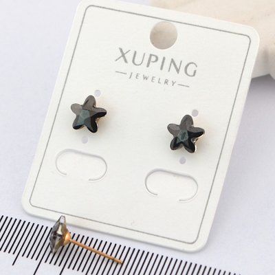 Сережки Xuping цвяшки (пусети) зірки з чорним каменем з медичного золота позолота 18К 00611 фото