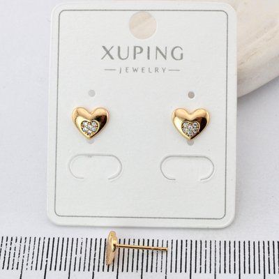Сережки Xuping цвяшки (пусети) сердечки з медичного золота позолота 18К (04232) 04232 фото