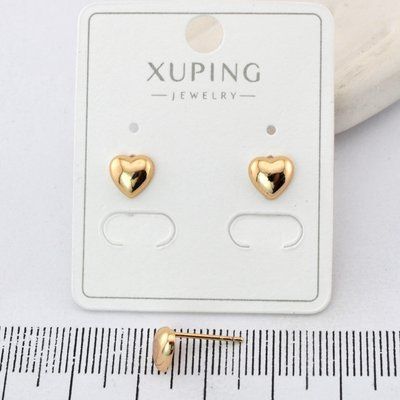 Сережки Xuping цвяшки (пусети) сердечки з медичного золота позолота 18К (04233) 04233 фото