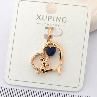 Кулон Xuping серце з котиком синій камінь з медичного золота позолота 18К (01431) 01431 фото