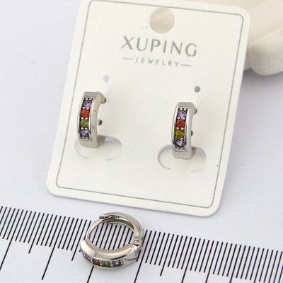 Сережки Xuping кольца 1,3 см с разноцветными камнями из медицинского золота родий 00852 фото