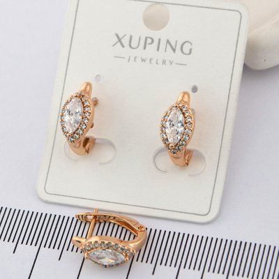 Сережки Xuping с белым камнем из медицинского золота позолота 18К 00806 фото