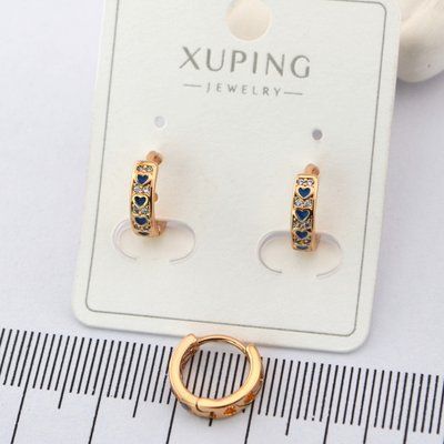 Сережки Xuping сердечки синие из медицинского золота позолота 18К 00985 фото
