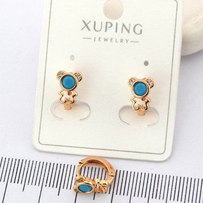 Сережки Xuping ведмедики з блакитним камінцем з медичного золота позолота 18К 01397 фото