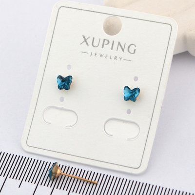 Сережки Xuping гвоздики (пусеты) бабочки с голубым камнем из медицинского золота позолота 18К 00615 фото