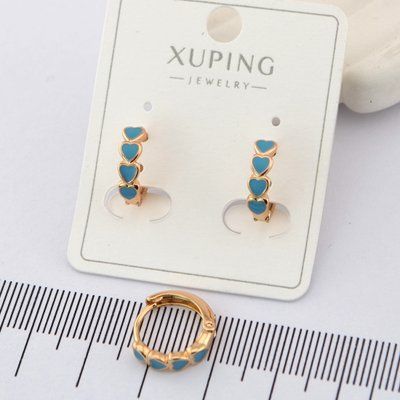Сережки Xuping сердечки синие из медицинского золота позолота 18К 00856 фото