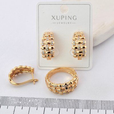 Комплект сережки + каблучка Xuping з медичного золота позолота 18К (04004-19) 04004-19 фото