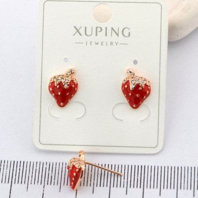 Сережки Xuping цвяшки (пусети) полунички з медичного золота позолота 18К (01929) 01929 фото