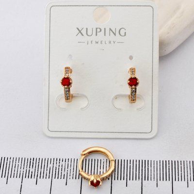 Сережки Xuping червоний камінь з медичного золота позолота 18К (03750) 03750 фото