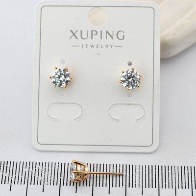 Сережки Xuping цвяшки (пусети) 6 мм с білим каменем з медичного золота позолота 18К (03640) 03640 фото