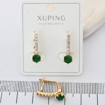 Сережки Xuping зелений камінь з медичного золота позолота 18К (03990) 03990 фото
