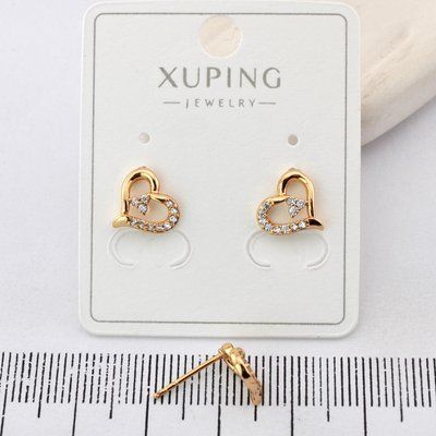 Сережки Xuping гвоздики (пусеты) сердечки из медицинского золота позолота 18К (04052) 04052 фото
