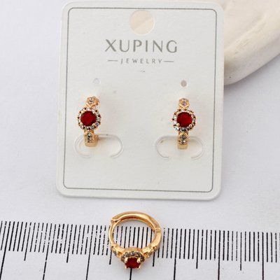 Сережки Xuping червоний камінь з медичного золота позолота 18К (03754) 03754 фото