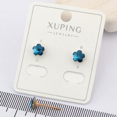 Сережки Xuping гвоздики (пусеты) цветочек с голубым камнем из медицинского золота позолота 18К 00626 фото