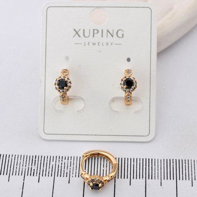 Сережки Xuping чорний камінь з медичного золота позолота 18К (03758) 03758 фото