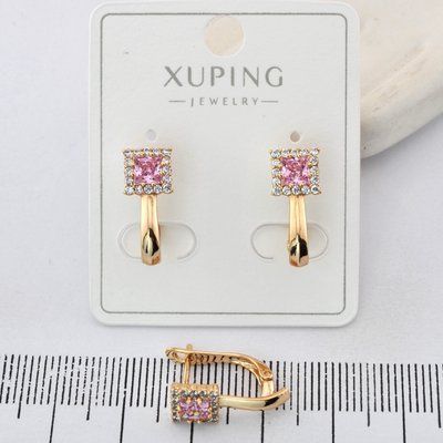 Сережки Xuping з рожевим каменем з медичного золота позолота 18К (03973) 03973 фото