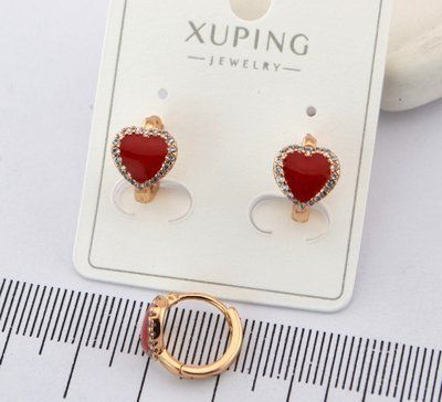 Сережки Xuping сердечки красные из медицинского золота позолота 18К (01042) 01042 фото