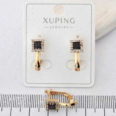 Сережки Xuping чорний камінь з медичного золота позолота 18К (03975) 03975 фото