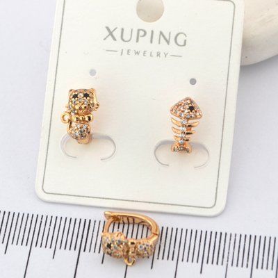 Сережки Xuping котик з рибкою з медичного золота позолота 18К (01698) 01698 фото
