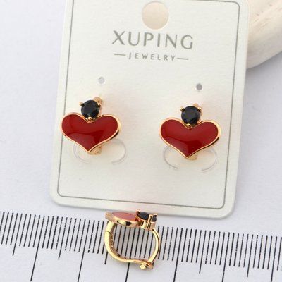 Сережки Xuping сердечки червоні з медичного золота позолота 18К (01467) 01467 фото