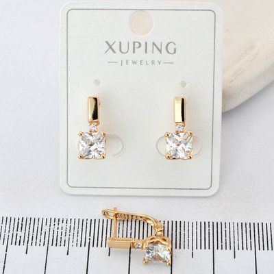 Сережки Xuping с белым камнем из медицинского золота позолота 18К (04075) 04075 фото