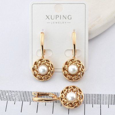 Сережки Xuping з перлиною з медичного золота позолота 18К (04111) 04111 фото