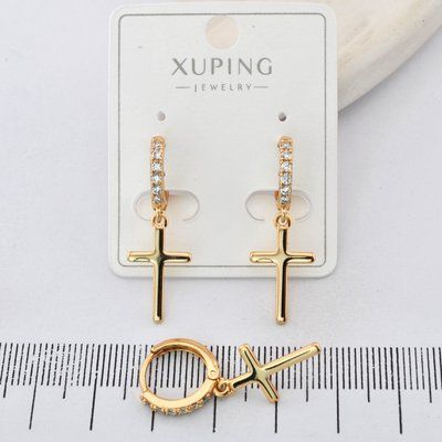 Сережки Xuping крестики из медицинского золота позолота 18К (03977) 03977 фото