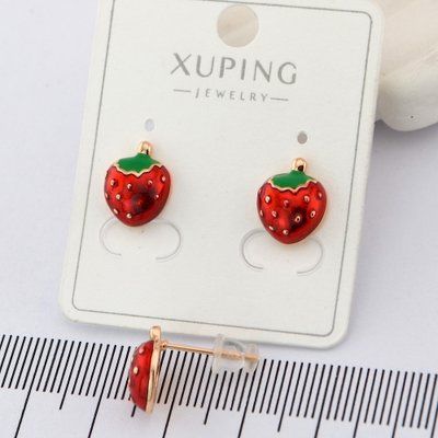 Сережки Xuping гвоздики (пусеты) клубничка из медицинского золота позолота 18К 00779 фото