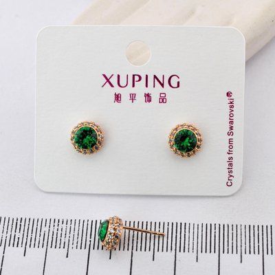 Сережки Xuping цвяшки (пусети) с зеленим каменем з медичного золота позолота 18К (03881) 03881 фото