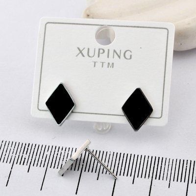Сережки Xuping TTM цвяшки (пусети) ромби з медичного золота родій (03422) 03422 фото