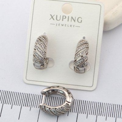 Сережки Xuping з білими каменями з медичного золота родій (01510) 01510 фото