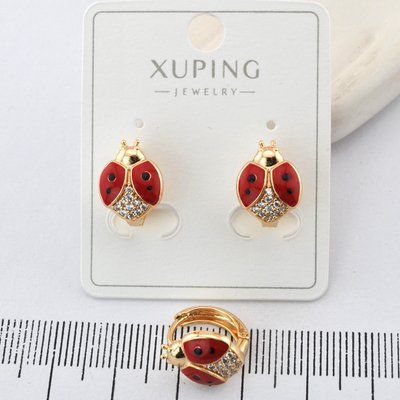 Сережки Xuping божьи коровки из медицинского золота позолота 18К (03821) 03821 фото