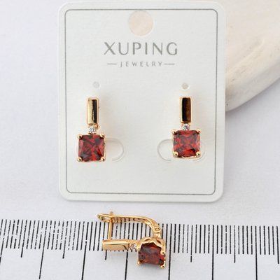 Сережки Xuping с красным камнем из медицинского золота позолота 18К (04076) 04076 фото