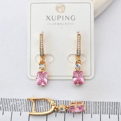 Сережки Xuping з рожевим каменем з медичного золота позолота 18К (04319) 04319 фото