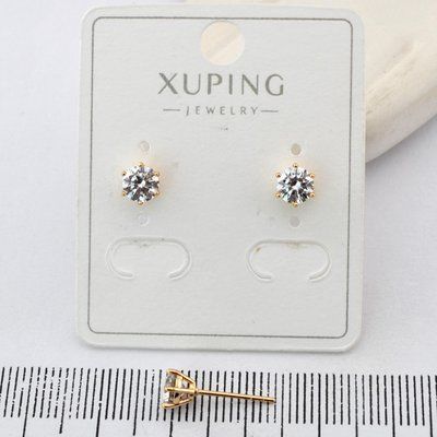 Сережки Xuping цвяшки (пусети) 5 мм з медичного золота позолота 18К (03889) 03889 фото