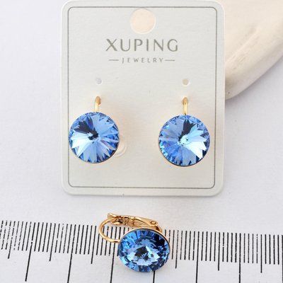 Сережки Xuping с голубым камнем из медицинского золота позолота 18К (03823) 03823 фото