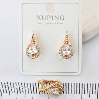 Сережки Xuping с белым камнем из медицинского золота позолота 18К (04077) 04077 фото